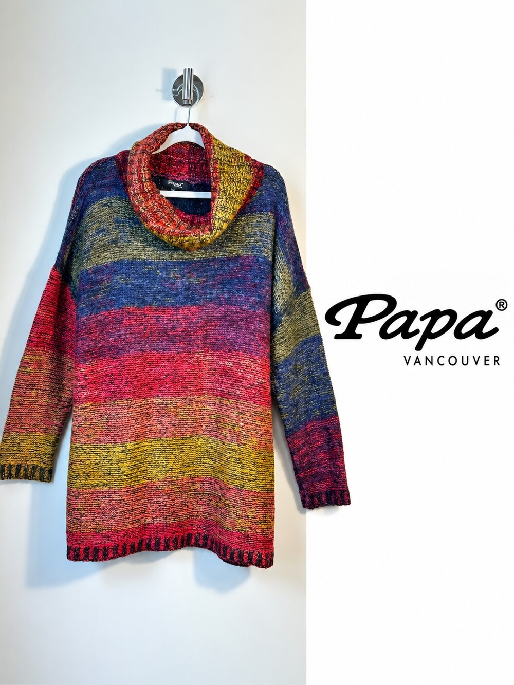 Papa Vancouver Women’s XXL Multicolour Striped Cowl Neck Tunic Sweater